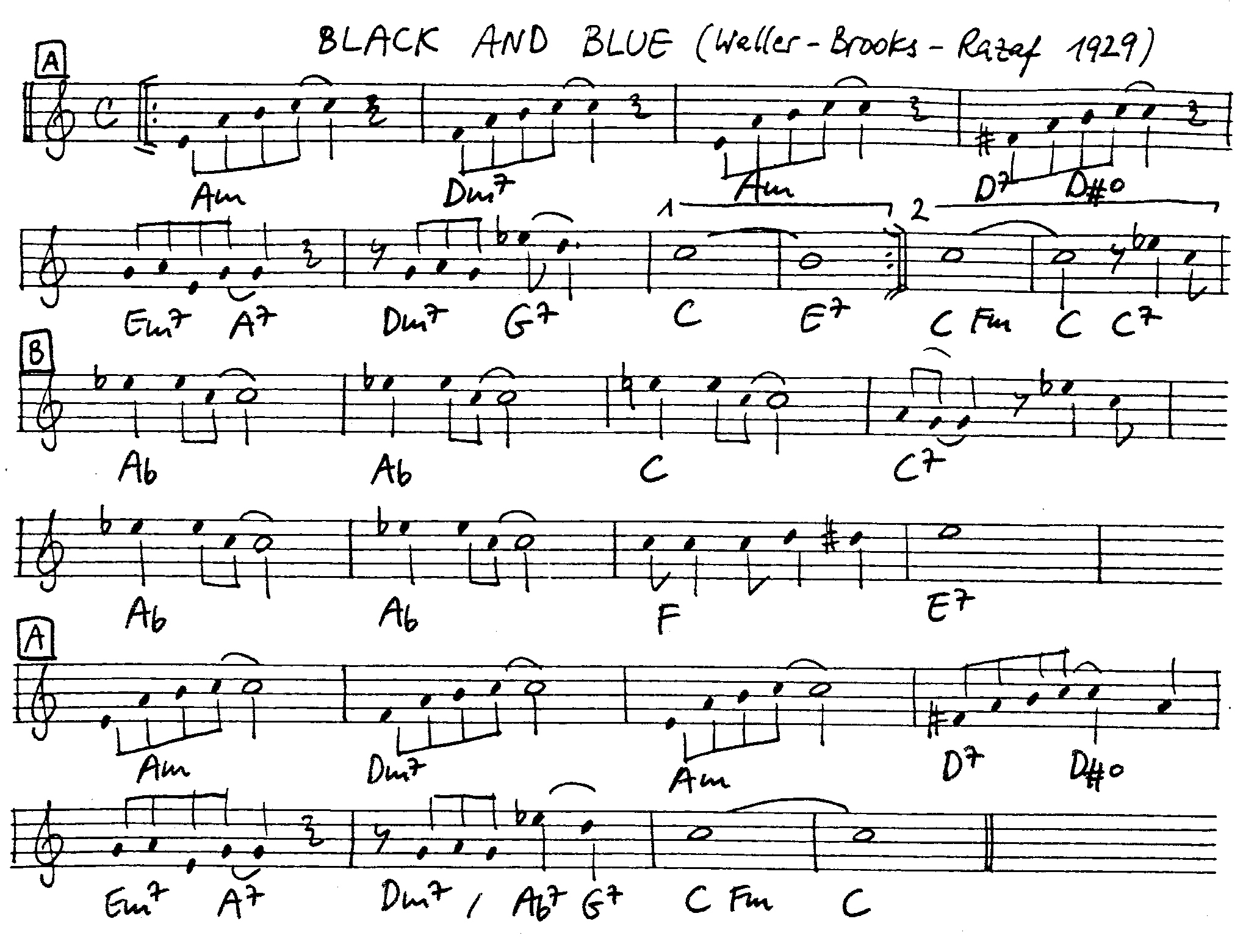 black and blue leadsheet – book us for your next 20s or gatsby event